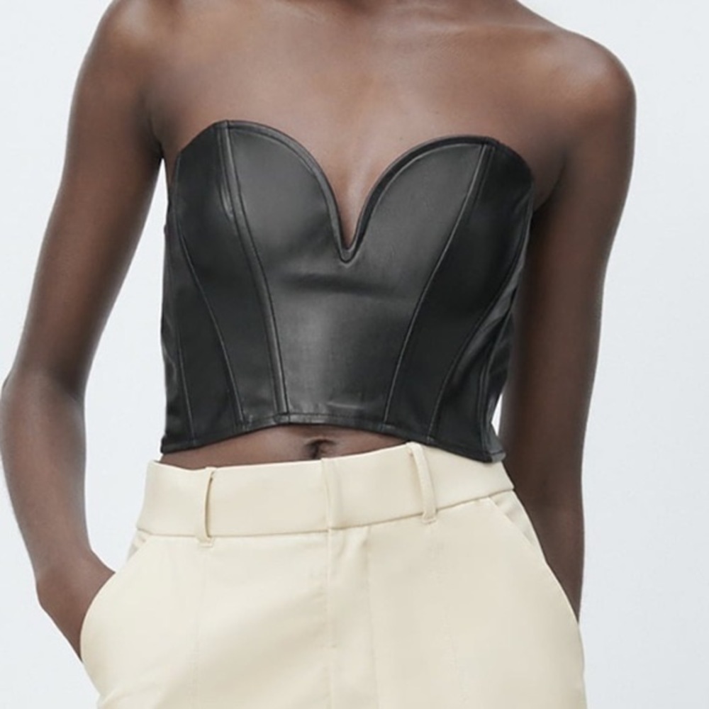 Zara black faux leather crop top size M